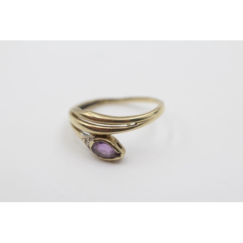 107 - 9ct gold amethyst and diamond set snake ring - size l (1.6g)