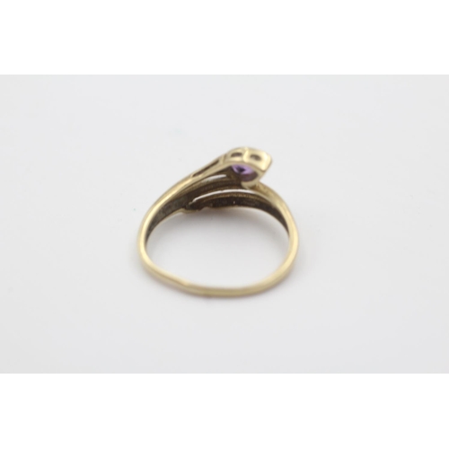 107 - 9ct gold amethyst and diamond set snake ring - size l (1.6g)