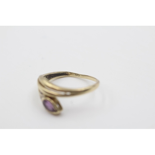 107 - 9ct gold amethyst and diamond set snake ring - size l (1.6g)