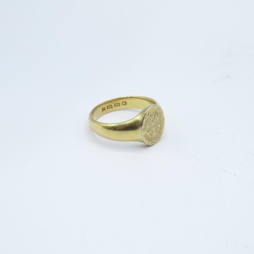 118 - 18ct gold signet ring fully HM  11.3g  size T