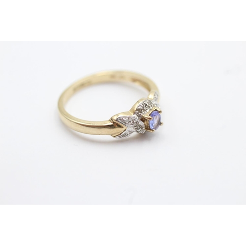 15 - 9ct gold diamond accented tanzanite dress ring - size n1/2 (2g)