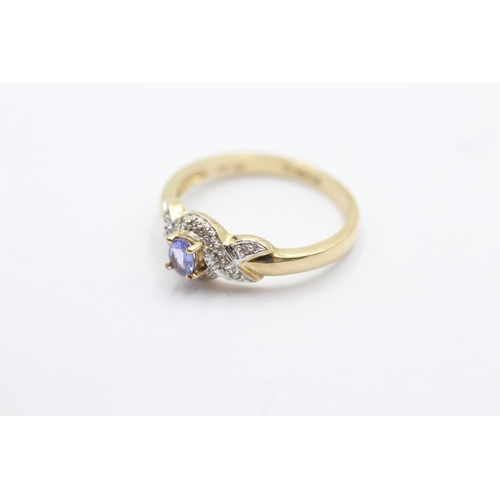 15 - 9ct gold diamond accented tanzanite dress ring - size n1/2 (2g)