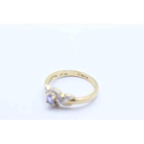 15 - 9ct gold diamond accented tanzanite dress ring - size n1/2 (2g)