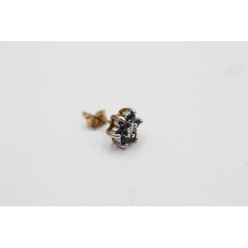 2 - 9ct gold sapphire and diamond set cluster stud earrings (1.2g)