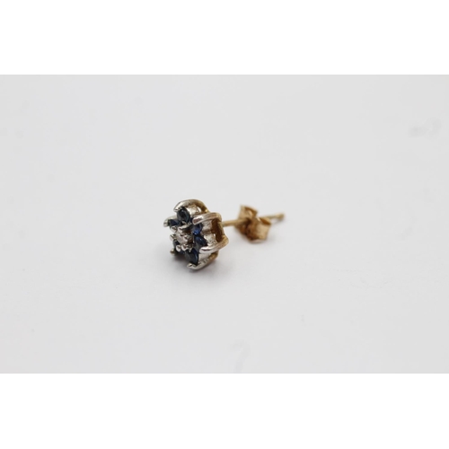 2 - 9ct gold sapphire and diamond set cluster stud earrings (1.2g)