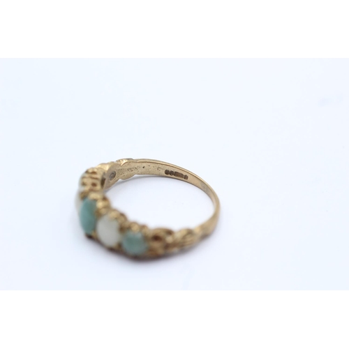 31 - 9ct gold vintage jade set 5 stone ring - size m (2.6g)