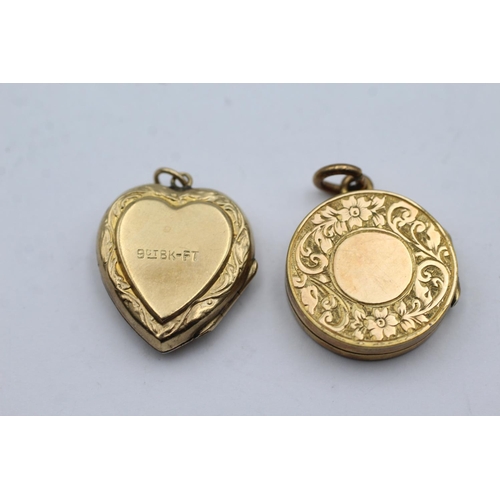 37 - 2 x 9ct back & front gold etched lockets inc. antique (8.5g)