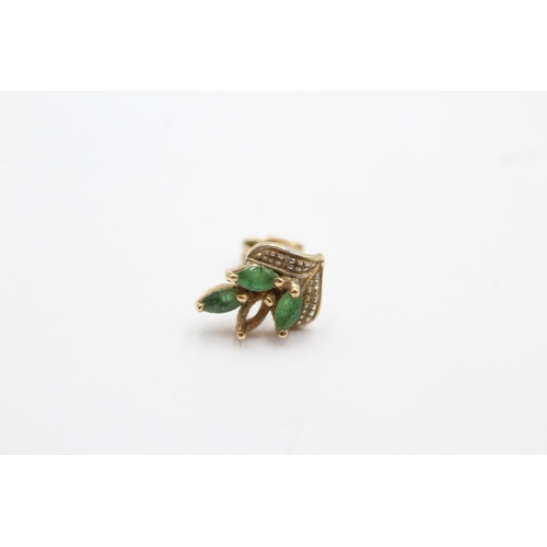 4 - 9ct gold emerald and diamond set stud earrings - as seen (1.5g)