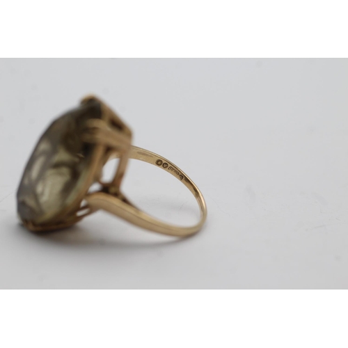 62 - 9ct gold vintage smokey quartz cocktail ring - size l1/2 (7.5g)