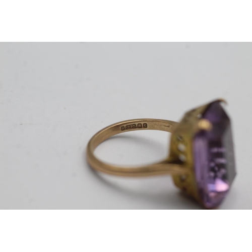 64 - 9ct gold vintage amethyst cocktail ring - size j1/2 (4.7g)