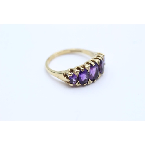 66 - 9ct gold vintage amethyst set 5 stone dress ring - size n (3.7g)