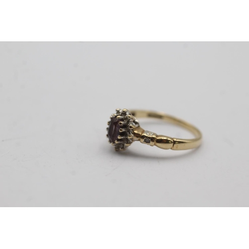 67 - 9ct gold vintage amethyst and diamond set ring - size l (2.1g)