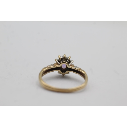 67 - 9ct gold vintage amethyst and diamond set ring - size l (2.1g)