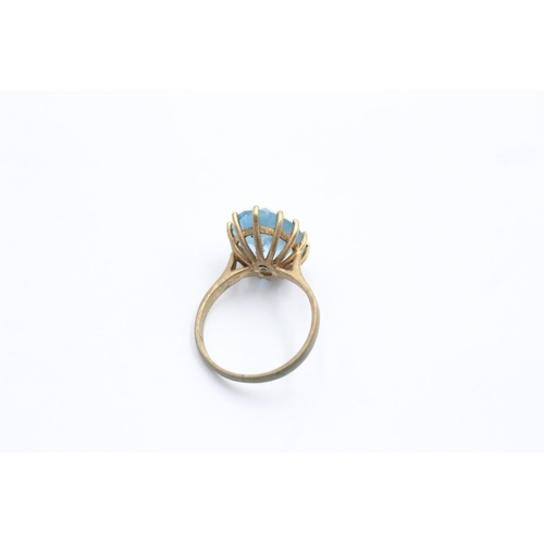 69 - 9ct gold vintage cathedral set topaz solitaire ring - size j1/2 (2.8g)