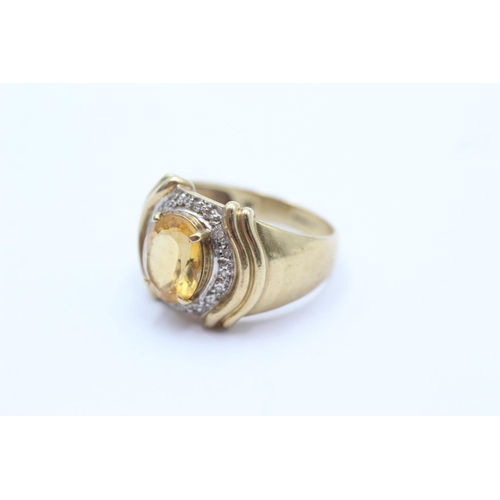 70 - 9ct gold citrine and diamond set cocktail ring - size t (6.2g)