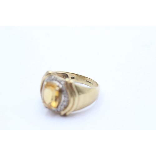 70 - 9ct gold citrine and diamond set cocktail ring - size t (6.2g)