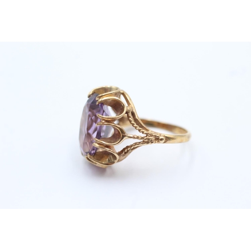 73 - 9ct gold vintage amethyst set cocktail ring - size j1/2 (4.5g)