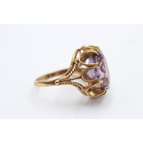 73 - 9ct gold vintage amethyst set cocktail ring - size j1/2 (4.5g)