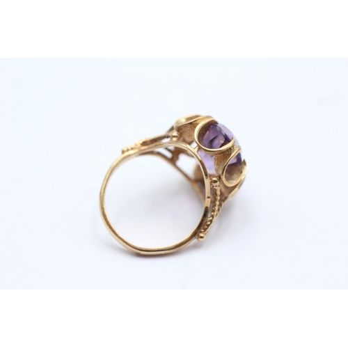 73 - 9ct gold vintage amethyst set cocktail ring - size j1/2 (4.5g)