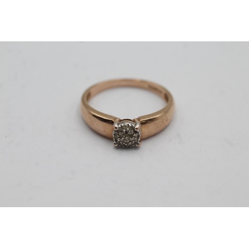 88 - 9ct rose gold diamond set cluster ring - size n (2.2g)