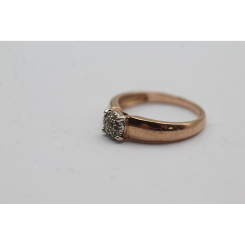 88 - 9ct rose gold diamond set cluster ring - size n (2.2g)