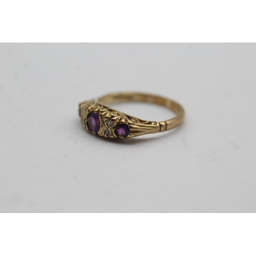 90 - 9ct gold vintage amethyst and diamond dress ring - size l (2.7g)