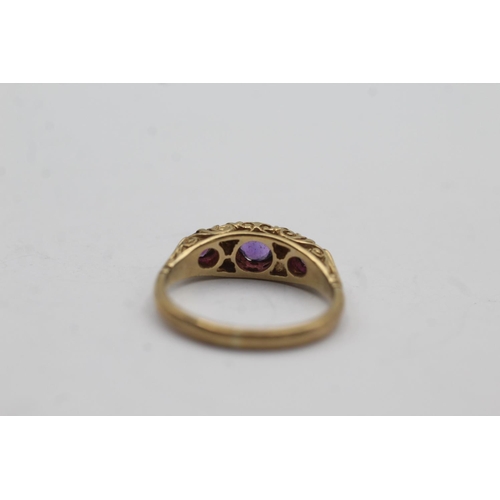 90 - 9ct gold vintage amethyst and diamond dress ring - size l (2.7g)