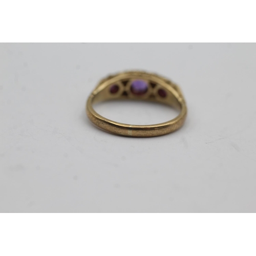 90 - 9ct gold vintage amethyst and diamond dress ring - size l (2.7g)