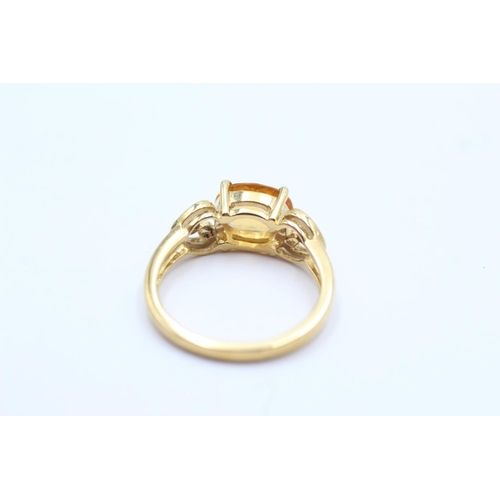 97 - 9ct gold chequer cut citrine set ring - size n1/2 (3.1g)