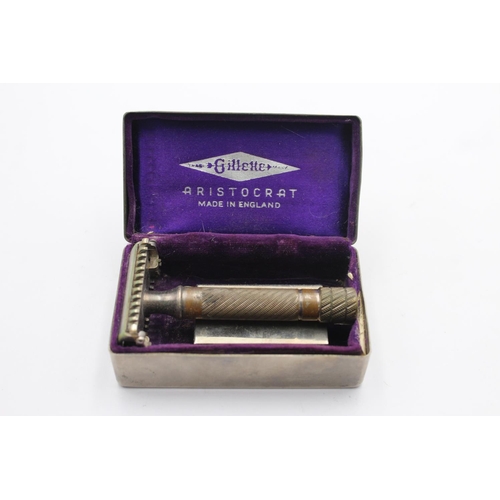 193 - Vintage GILLETTE Aristocrat Gents Grooming Razor In Original Case