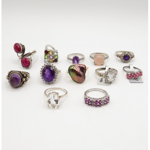 226 - 12 X .925 Gemstone Set Rings Including Tggc