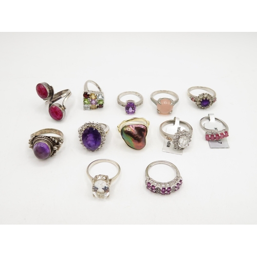 226 - 12 X .925 Gemstone Set Rings Including Tggc