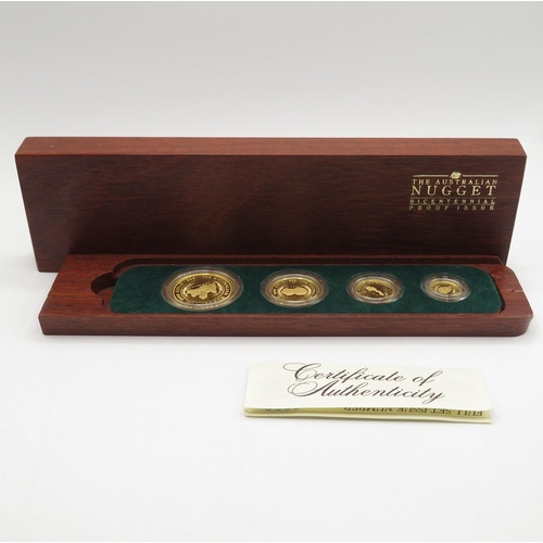 277 - Outer sleeve and inner luxury wooden box containing sliding tray with Australian Nugget Bicentennial... 