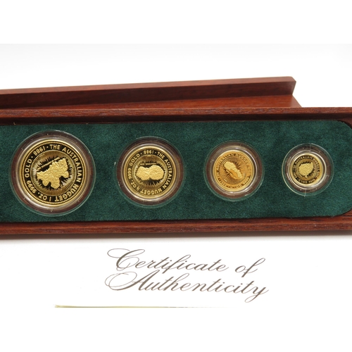 277 - Outer sleeve and inner luxury wooden box containing sliding tray with Australian Nugget Bicentennial... 