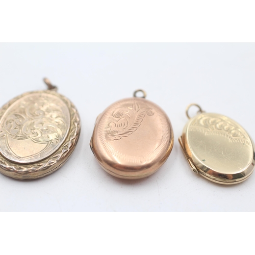 1 - 3 x 9ct back & front gold vintage foliate etched oval lockets (12.3g)