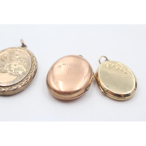 1 - 3 x 9ct back & front gold vintage foliate etched oval lockets (12.3g)