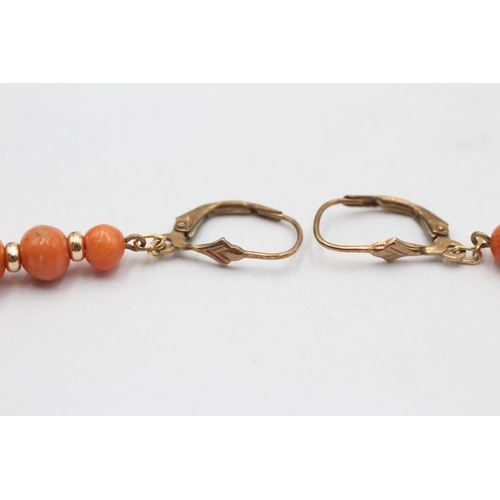 105 - 9ct gold coral drop earrings (2.4g)