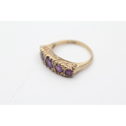 114 - 9ct gold vintage amethyst 5 stone gypsy ring (2.9g) size  K