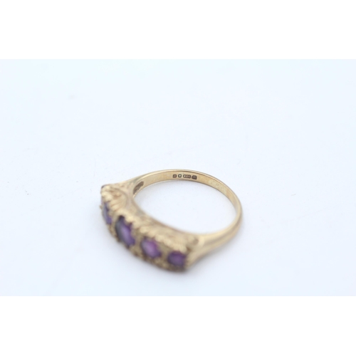 114 - 9ct gold vintage amethyst 5 stone gypsy ring (2.9g) size  K