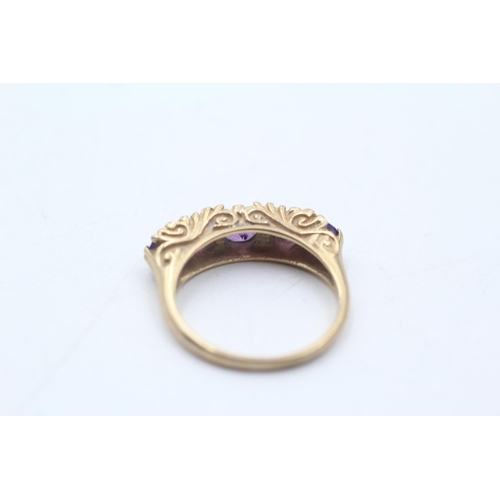 114 - 9ct gold vintage amethyst 5 stone gypsy ring (2.9g) size  K