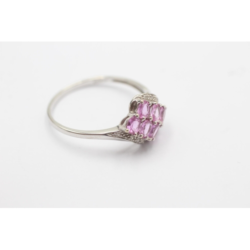 130 - 9ct white gold diamond and pink sapphire multi-row dress ring (2.7g) size  V