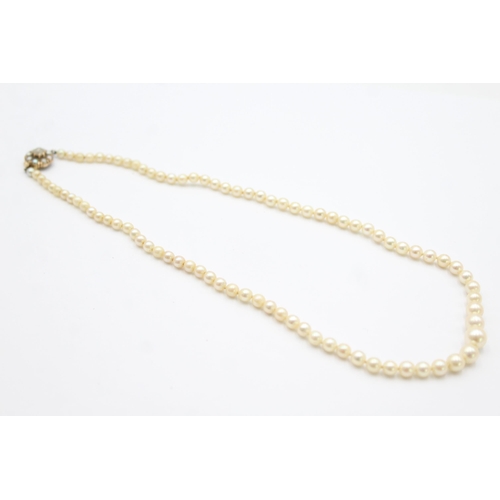 134 - 9ct gold clasp cultured pearl single strand necklace (12.4g)