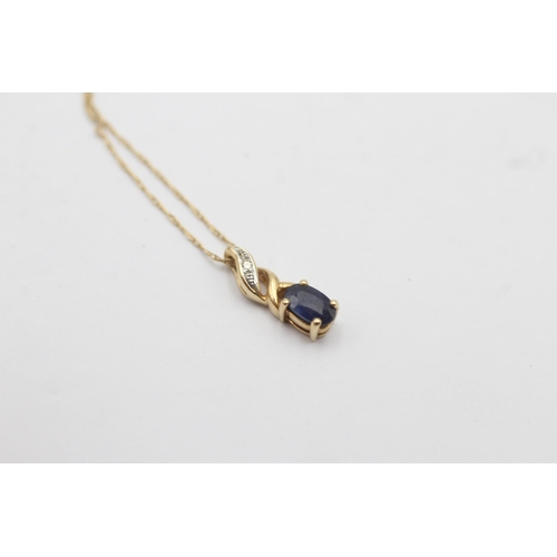 135 - 9ct gold diamond & sapphire pendant necklace (0.8g)