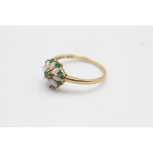 138 - 9ct gold opal & emerald halo ring (2.6g) size  V