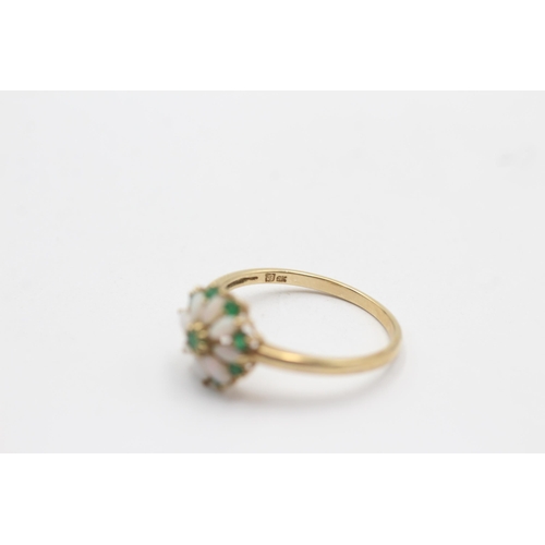 138 - 9ct gold opal & emerald halo ring (2.6g) size  V