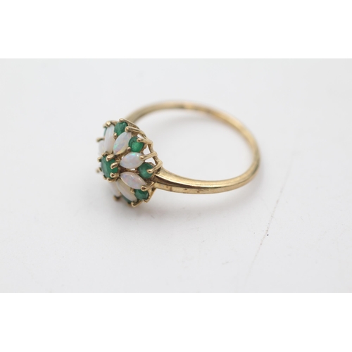 15 - 9ct gold opal and emerald cluster ring (1.7g) size  N