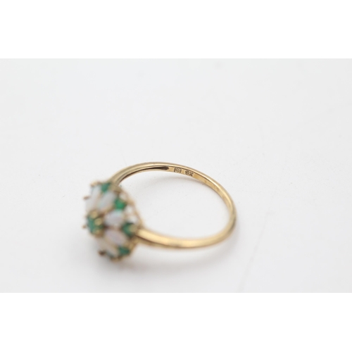 15 - 9ct gold opal and emerald cluster ring (1.7g) size  N