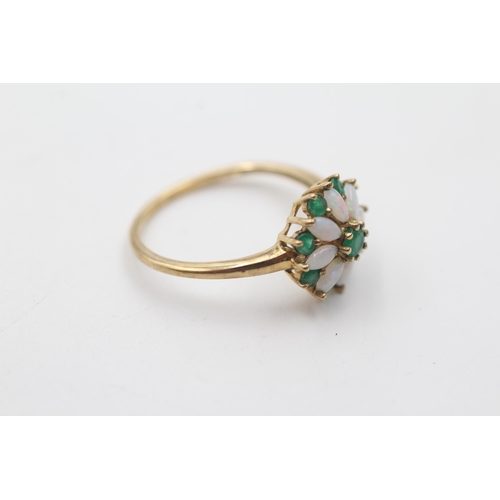 15 - 9ct gold opal and emerald cluster ring (1.7g) size  N