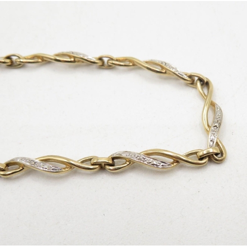 200 - 9ct gold and diamond Celtic style lobster claw bracelet with diamond inserts 5.7g   7