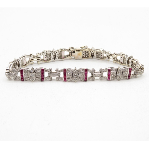 202 - 18ct white gold ruby and diamond bracelet from 1940s fully HM tight safety clasp in excellent condit... 